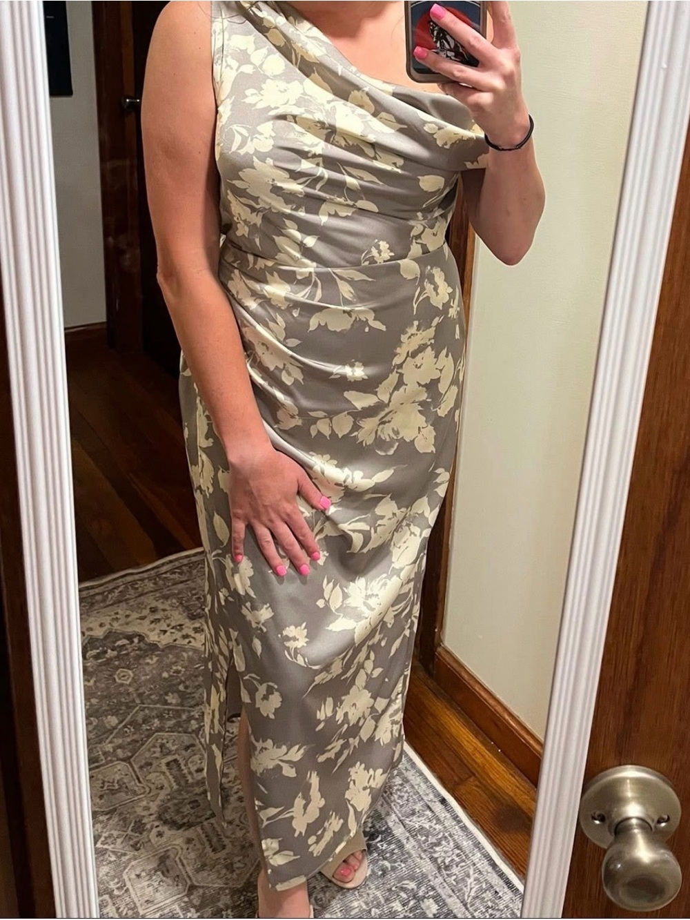 Abercrombie and Fitch- Floral Satin Cowl Neck Maxi Dress - Taupe & Cream